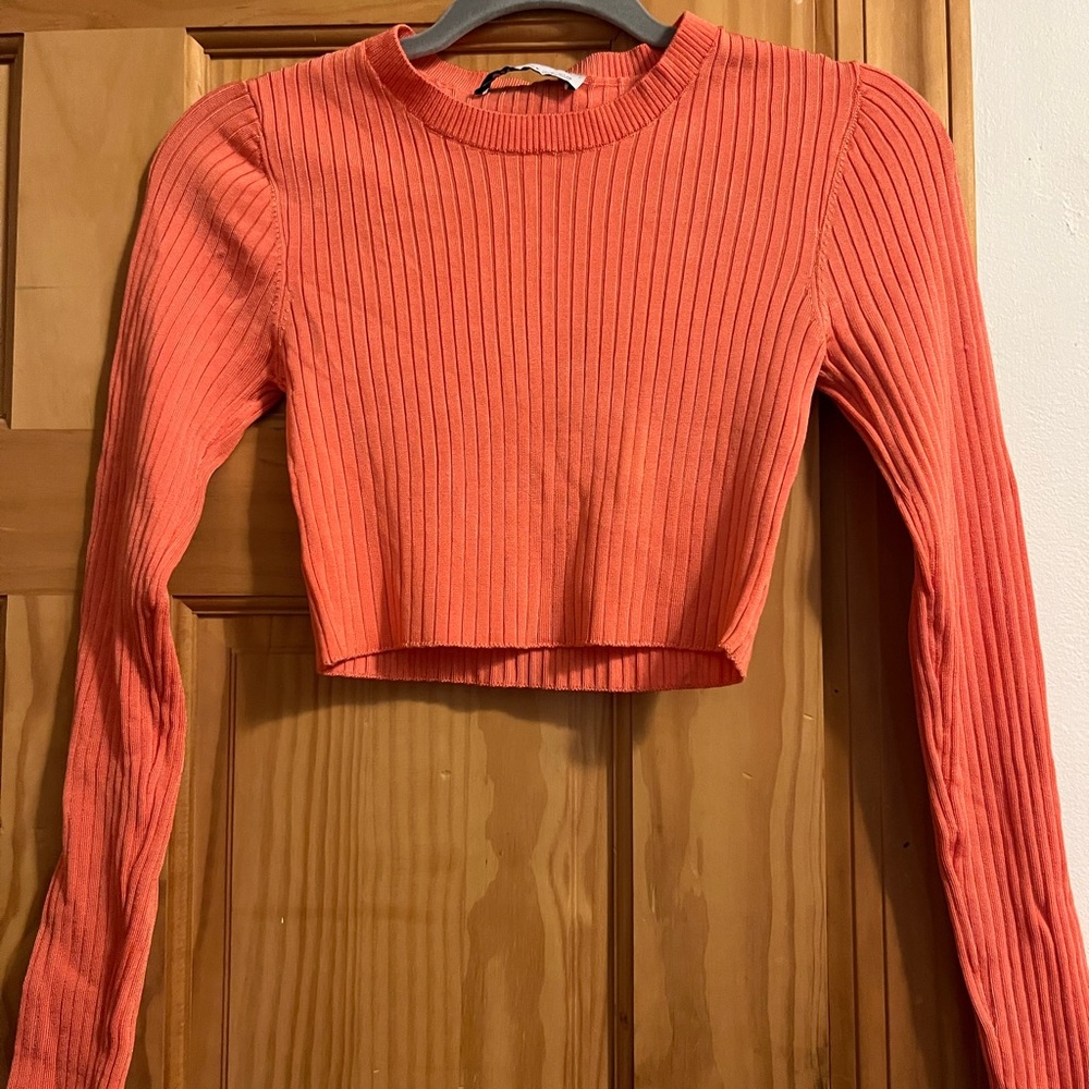 Zara Vibrant Orange Ribbed Crop Top